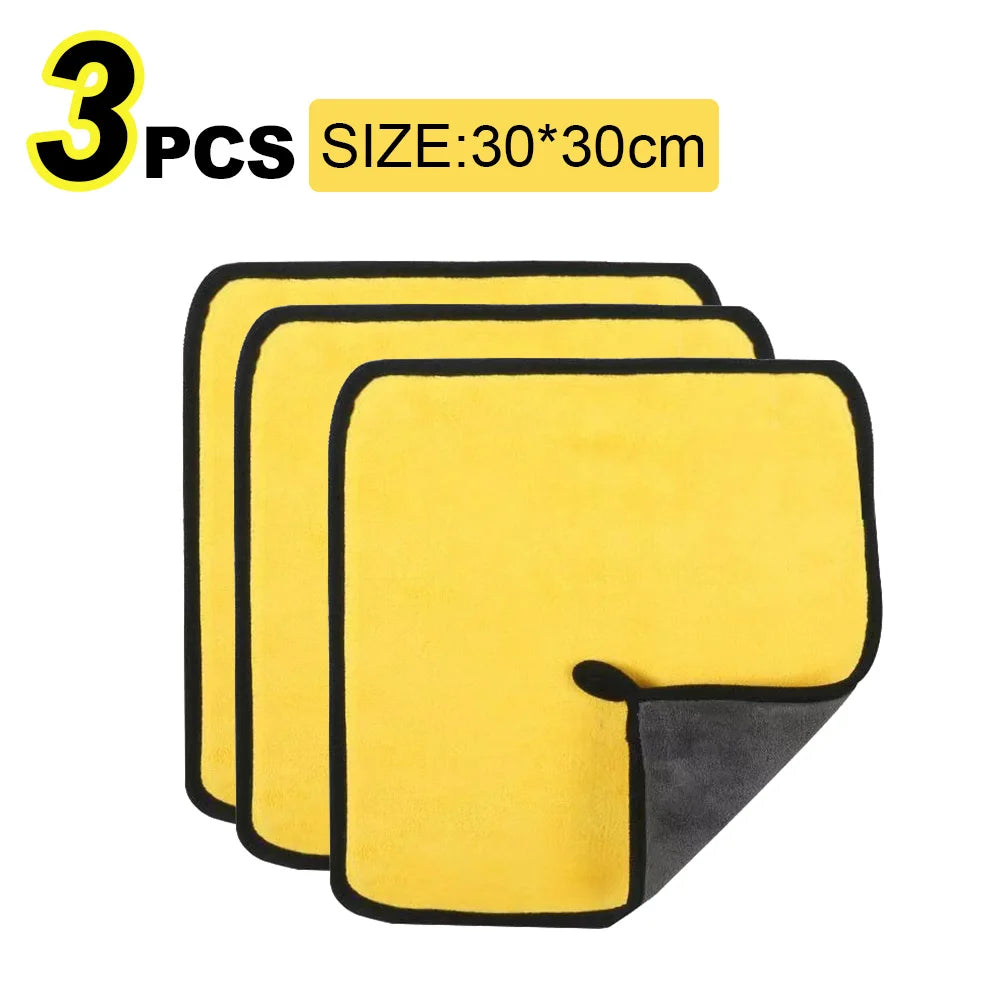 5Pcs Car Microfiber Cleaning Towels Thicken Double Layer Soft Drying Cloth Towel Car Care Detailing Towel Wash Rags 30/40/60cm