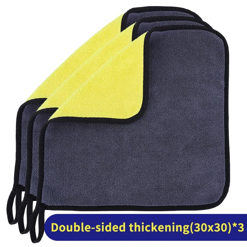 5Pcs Car Microfiber Cleaning Towels Thicken Double Layer Soft Drying Cloth Towel Car Care Detailing Towel Wash Rags 30/40/60cm